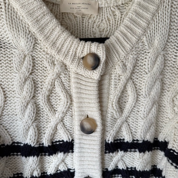 Sezane Sean Cardigan Ecru / Navy - Size S - Picture 4 of 9